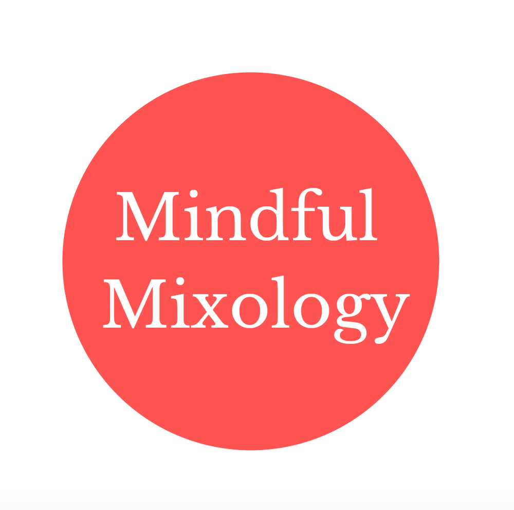 The Mindful Mixology logo, in white text shown on a vivid red/pink circle